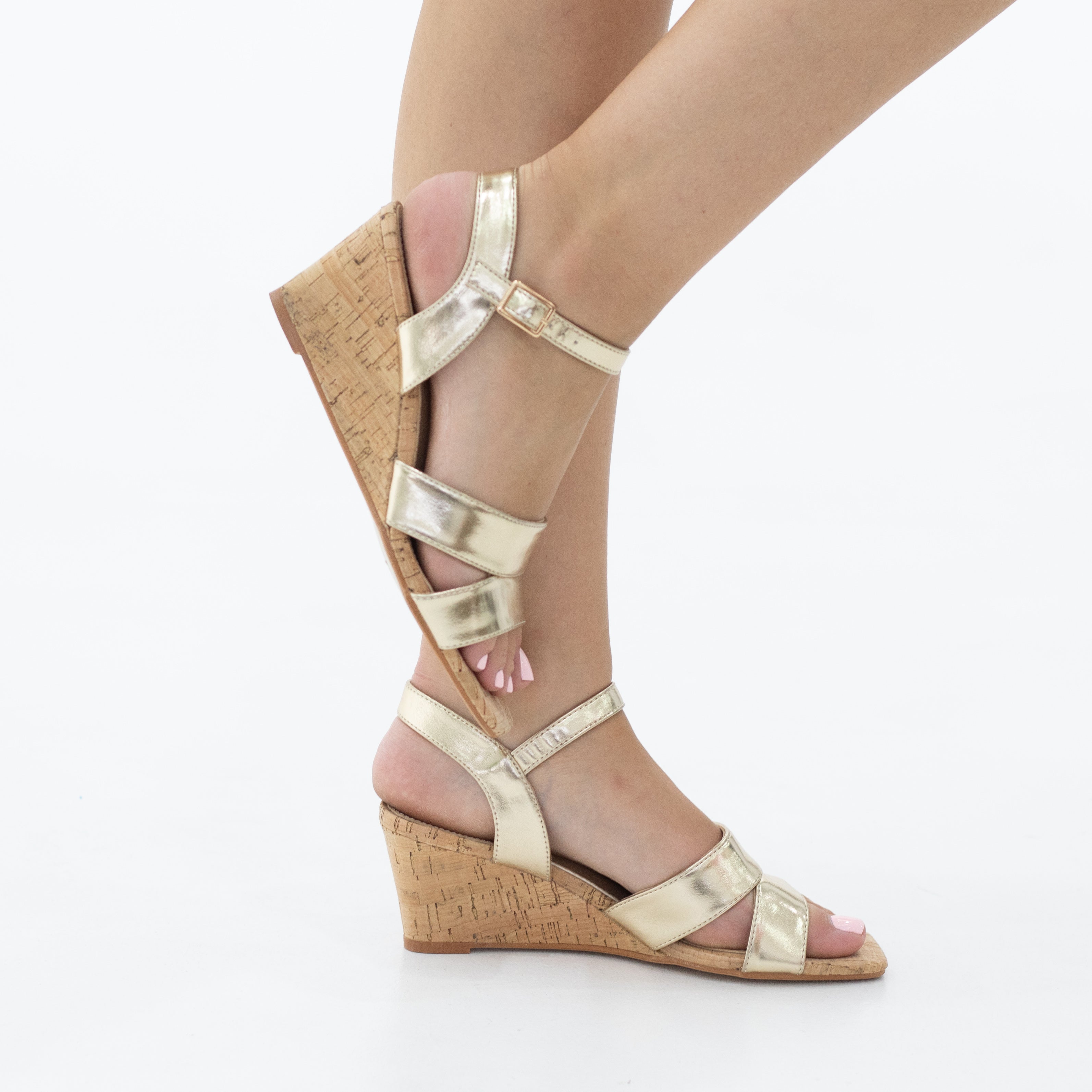 Vinetta sqr toe double band 6cm wedge heel sandal