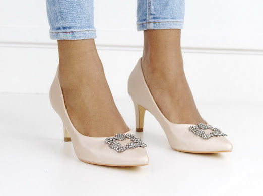 Sofia 6.5cm heel court with pewter trim nude