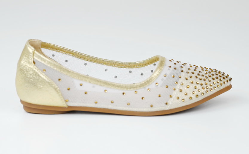Ziska infant girls dress mesh diamond pointy pump gold