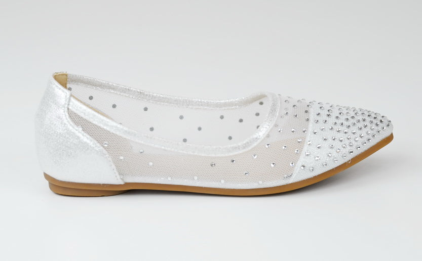 Ziska girls dress mesh diamond pointy pump silver