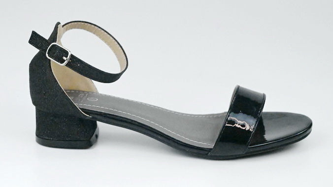 Lafiza girls ankle strap glitter sandal black