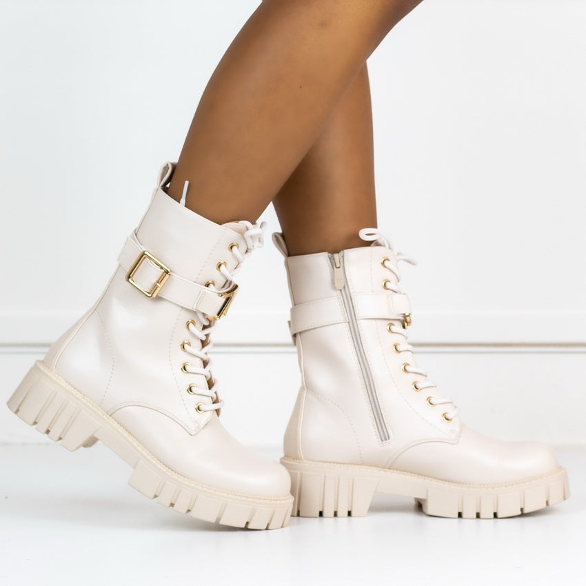 Monifa lace up ankle boot beige