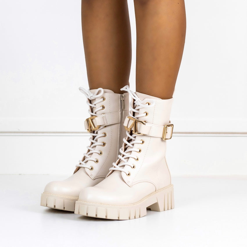 Monifa lace up ankle boot beige