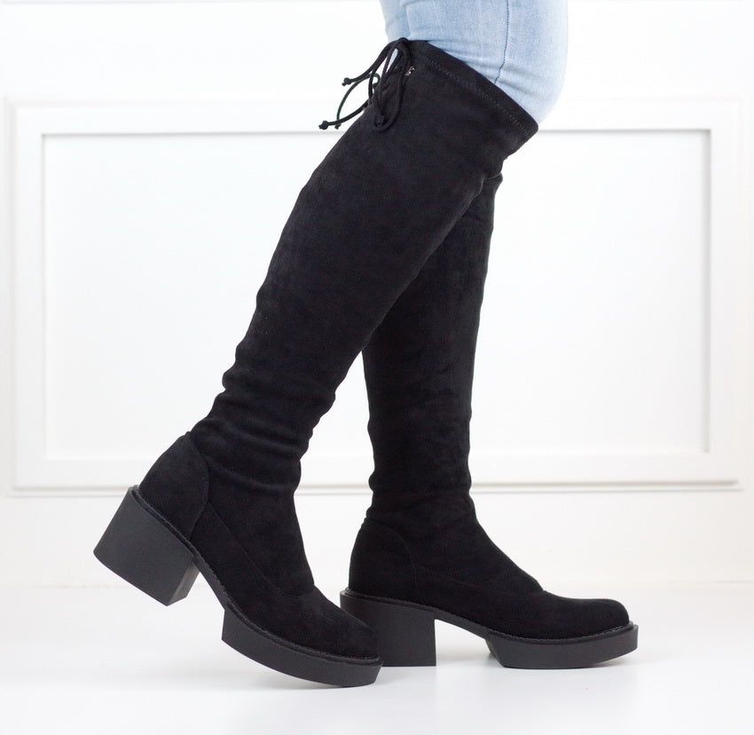 Tiffany knee high chunky side elastic boot black