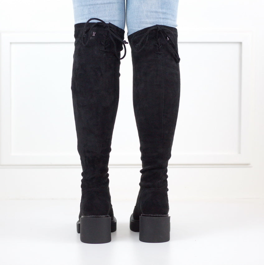Tiffany knee high chunky side elastic boot black
