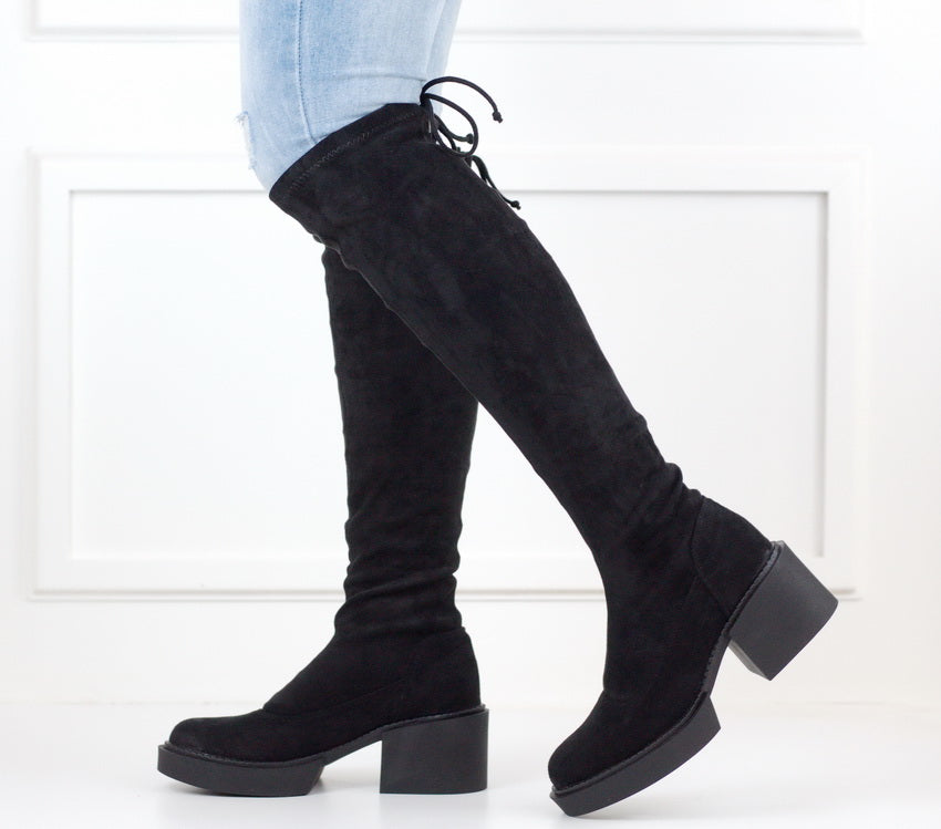 Tiffany knee high chunky side elastic boot black