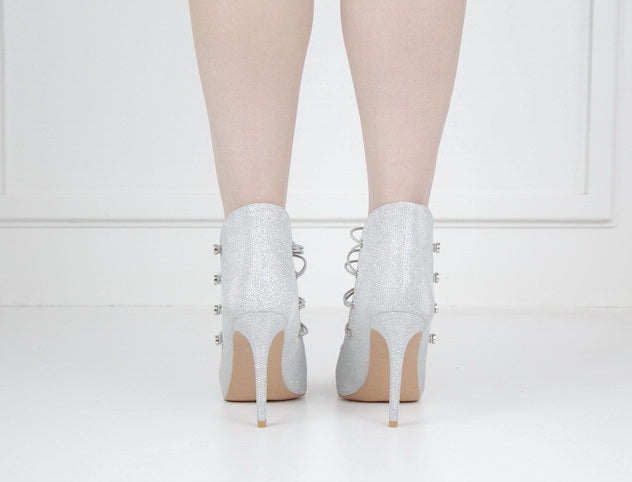 Helen2 shimmer 10cm pointy with 4 elastic belts silver