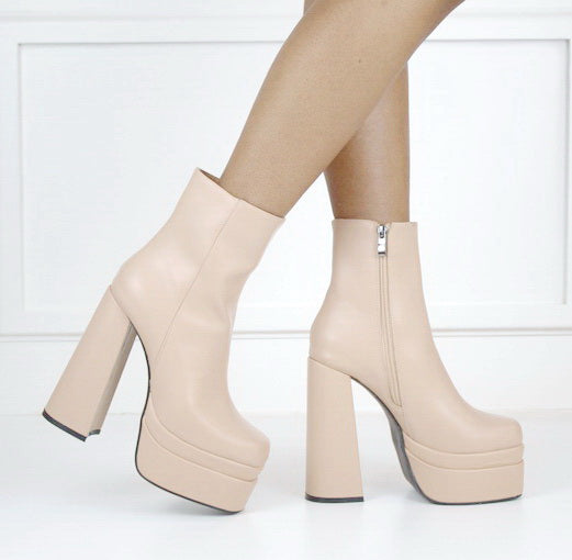 Rosalie platform 14cm heel ankle boot beige