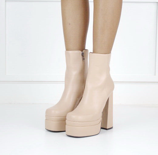 Rosalie platform 14cm heel ankle boot beige