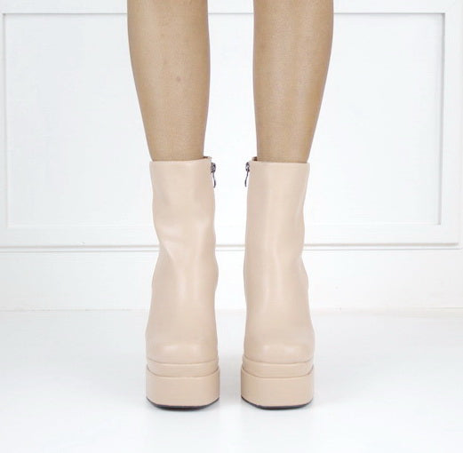 Rosalie platform 14cm heel ankle boot beige