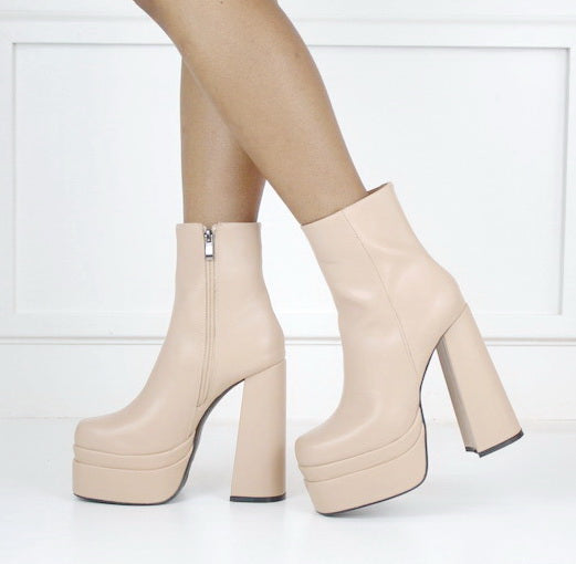 Rosalie platform 14cm heel ankle boot beige