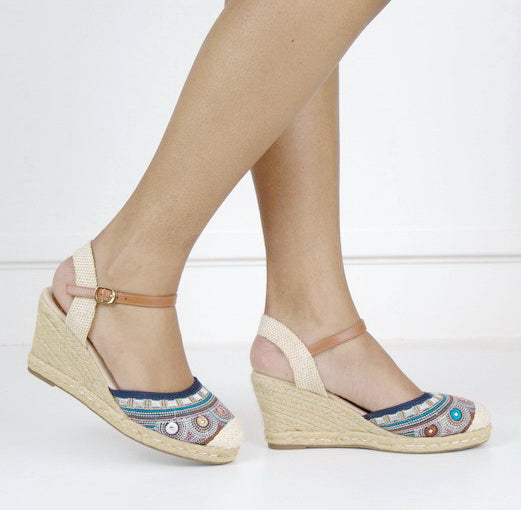 Hiroko S29-1 closed toe wedge sandals navy