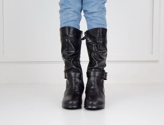 Hazeli girls long boot with back lace black