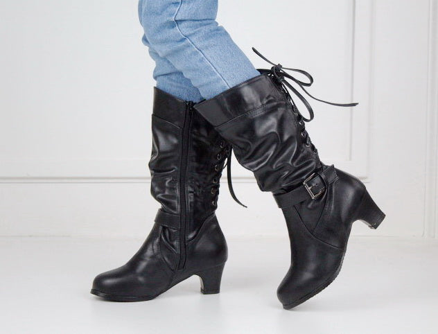 Hazeli girls long boot with back lace black