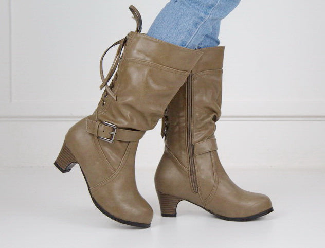 Hazeli girls long boot with back lace taupe