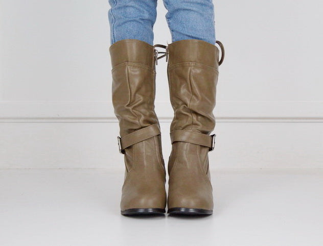 Hazeli girls long boot with back lace taupe