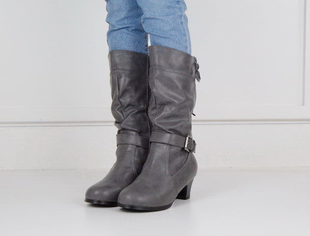 Hazeli girls long boot with back lace grey