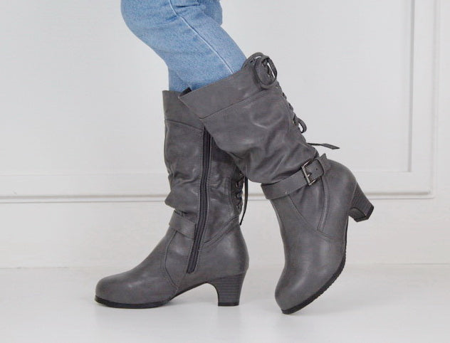 Hazeli girls long boot with back lace grey