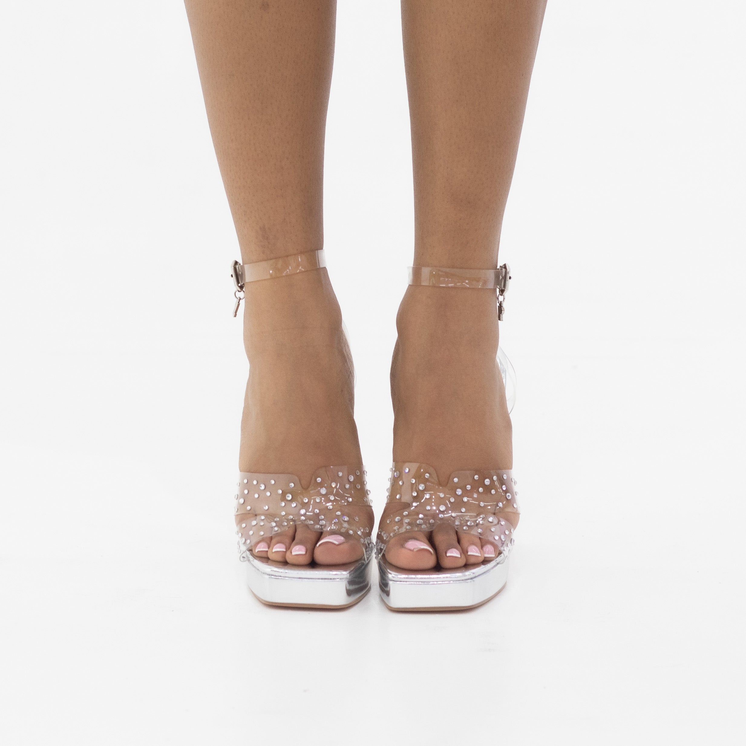 Kofi platform Funky vinyl band ankle strap sandal silver