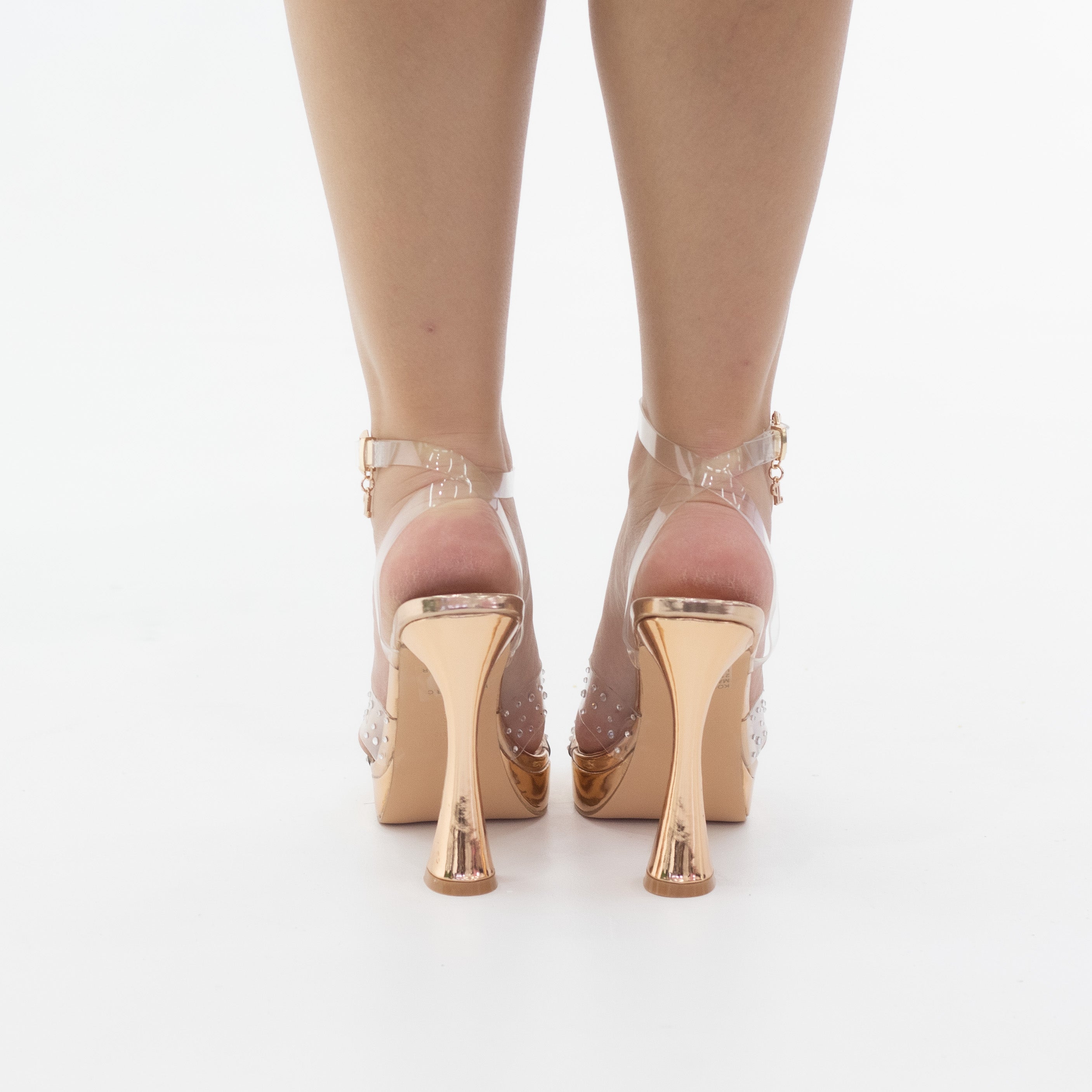 Kofi platform Funky vinyl band ankle strap sandal rose gold