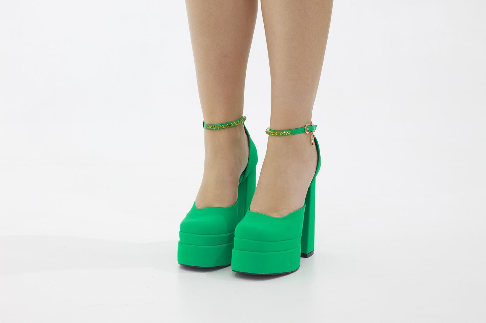 Trixie open waist high 14.5cm heel platform green