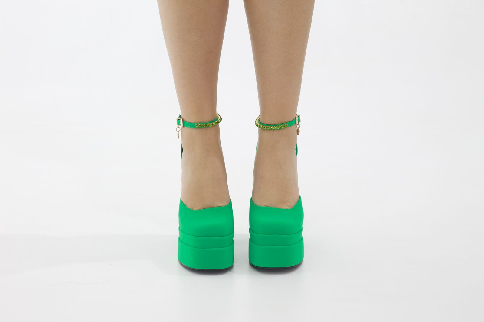 Trixie open waist high 14.5cm heel platform green