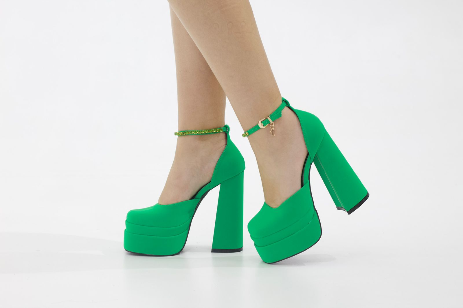 Trixie open waist high 14.5cm heel platform green
