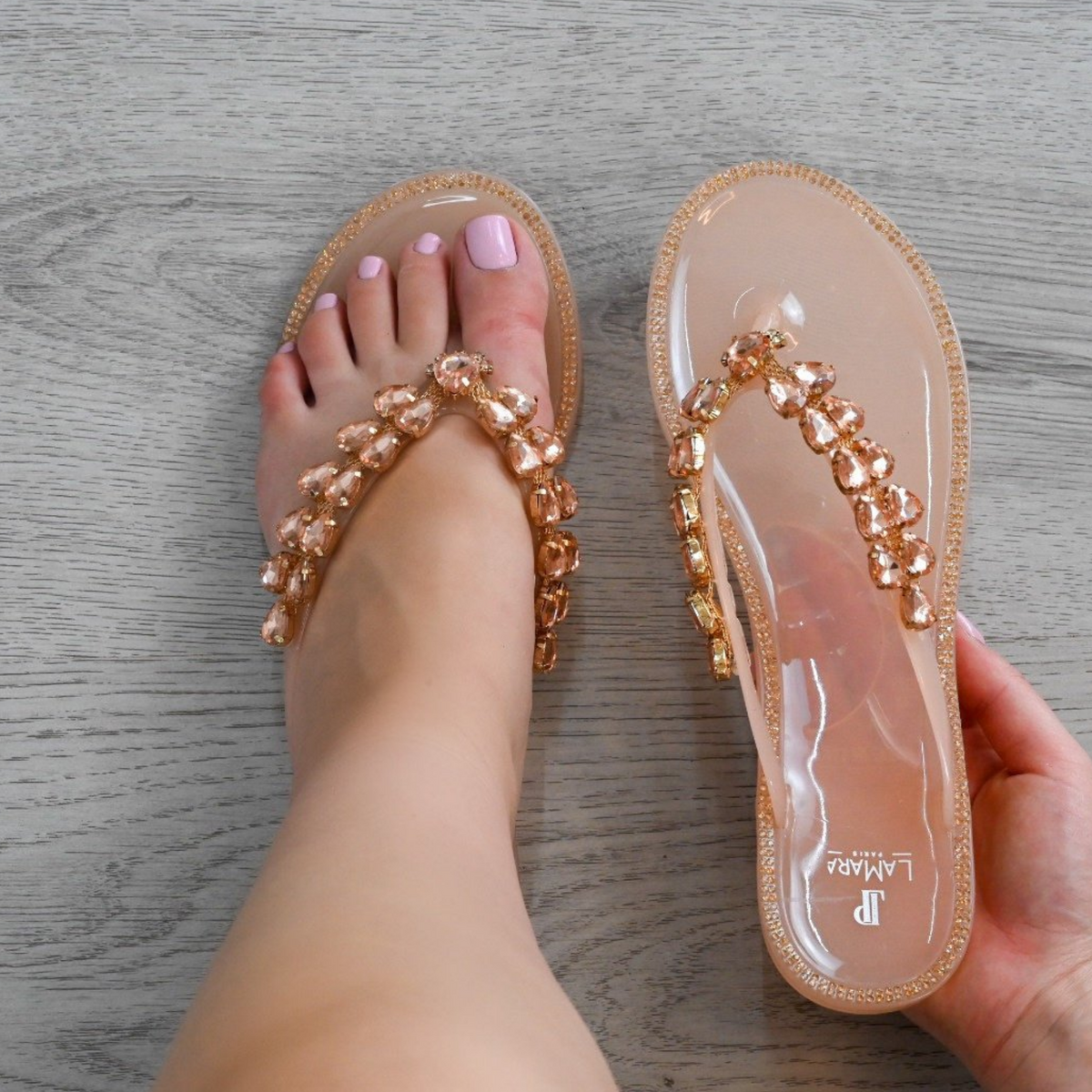Esra jelly thong with jewels pink