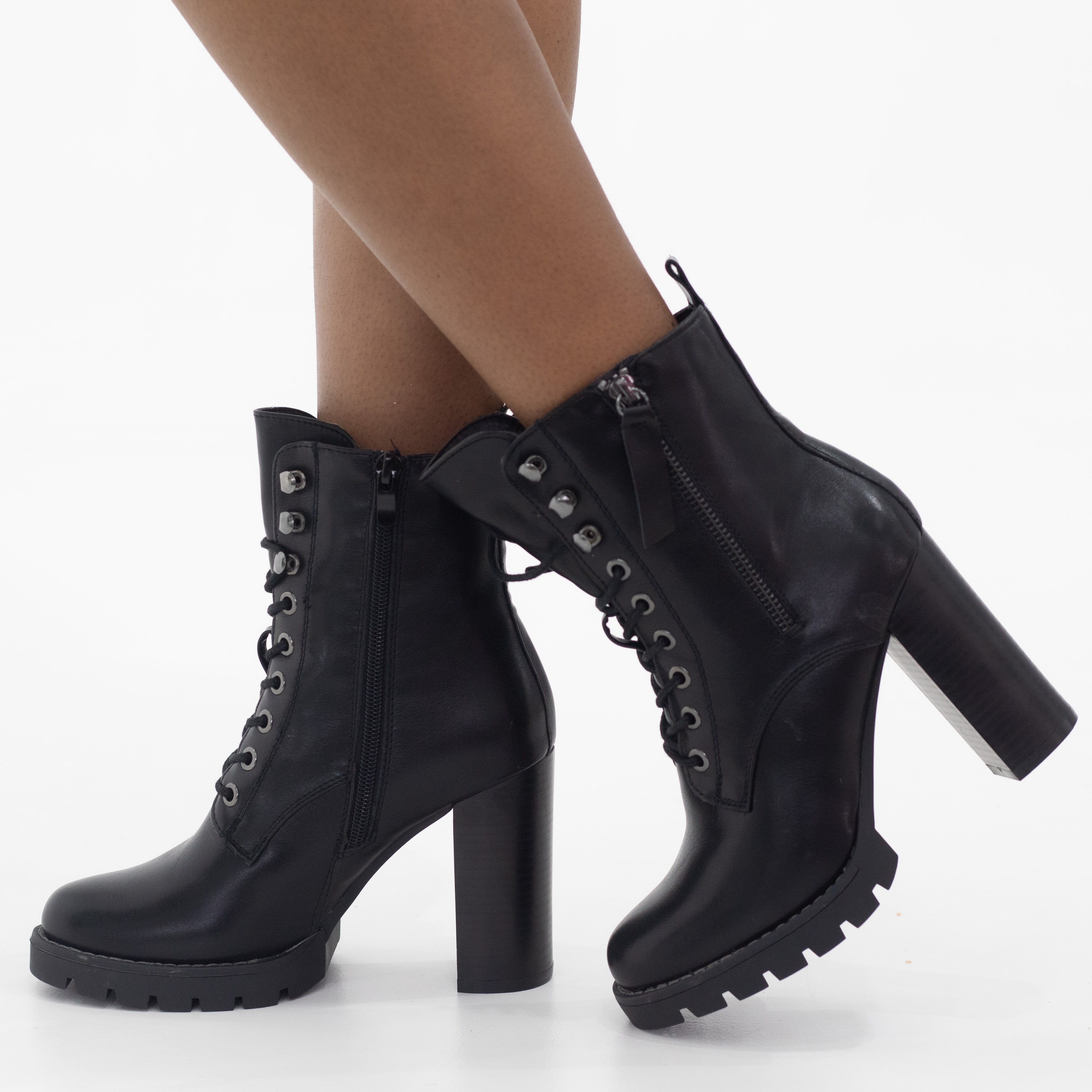Opposite 10cm heel lace up ankle boot black