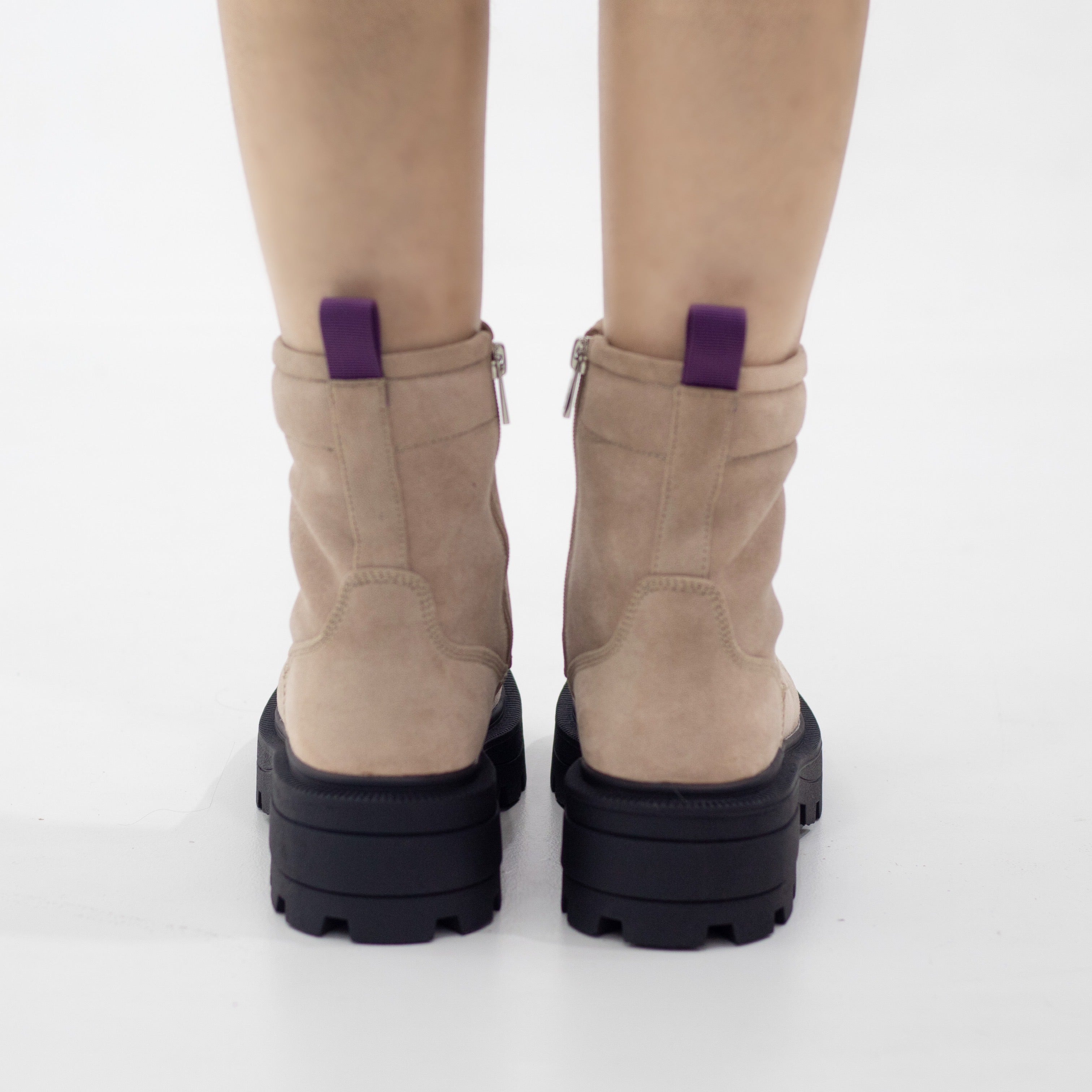 Okara micro fibre chunky lace up ankle boot beige