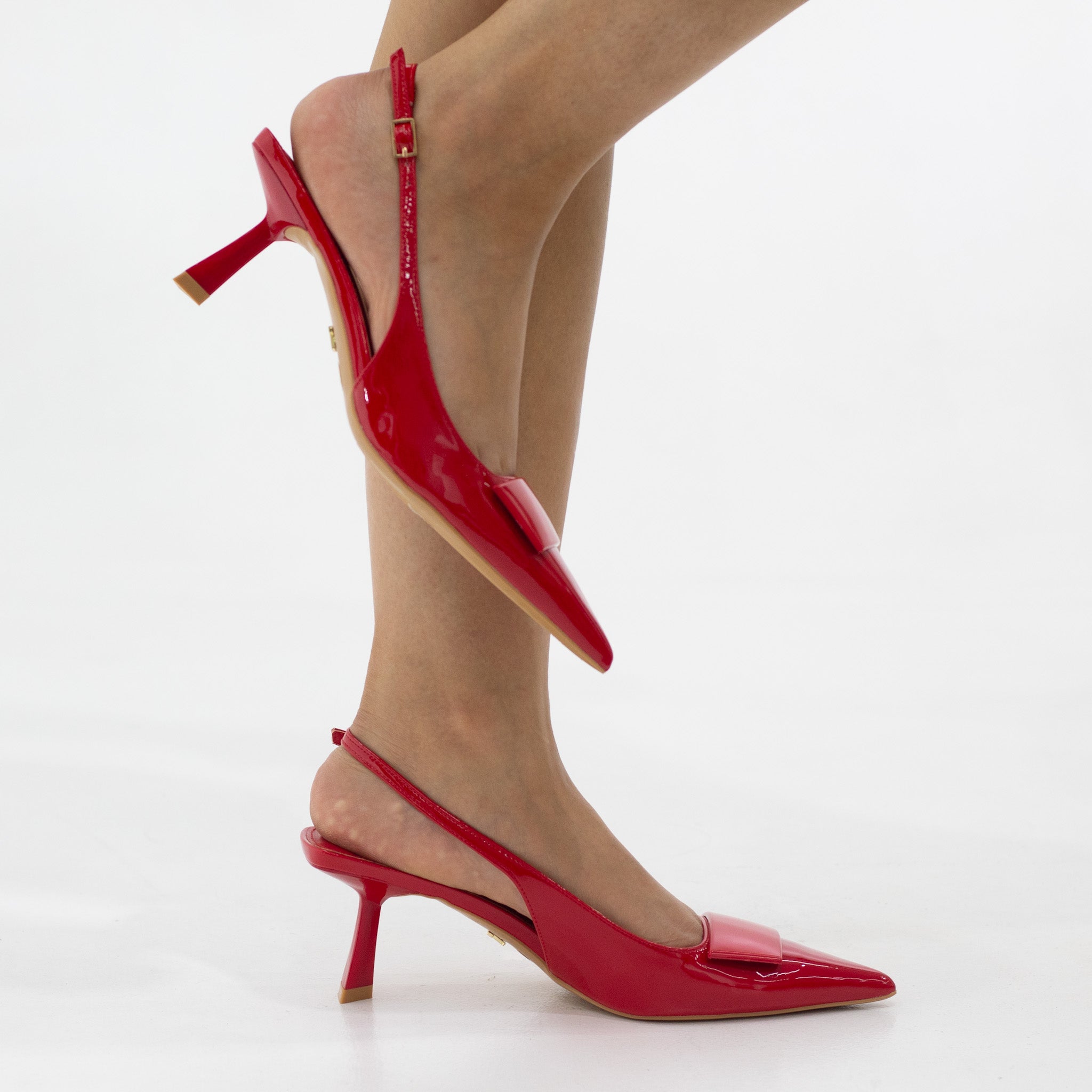 Abba glossy patent sling back with reg trim on a 4.5cm heel