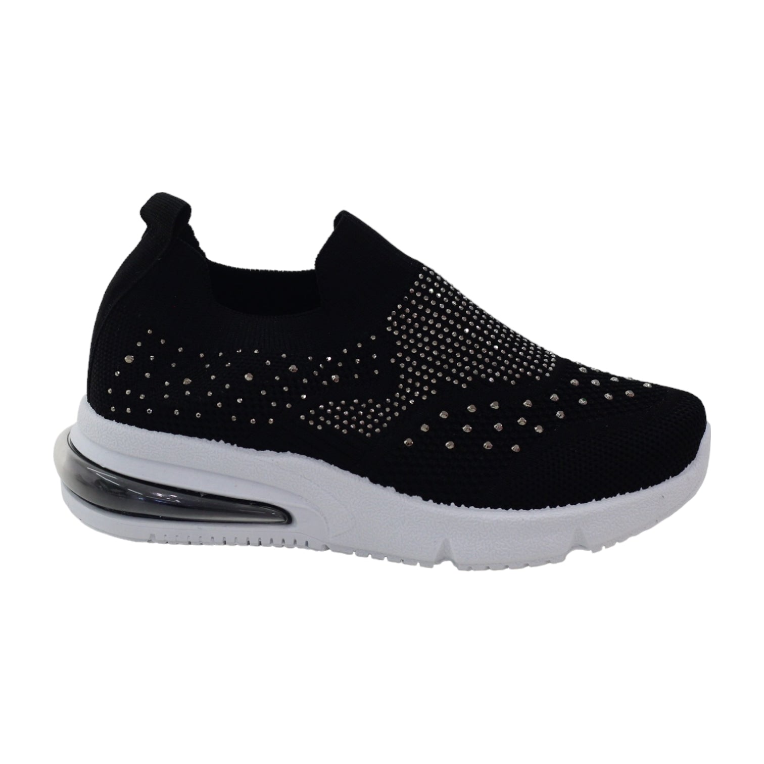 Octavia girls fly knit slip on sneaker with diamonds black