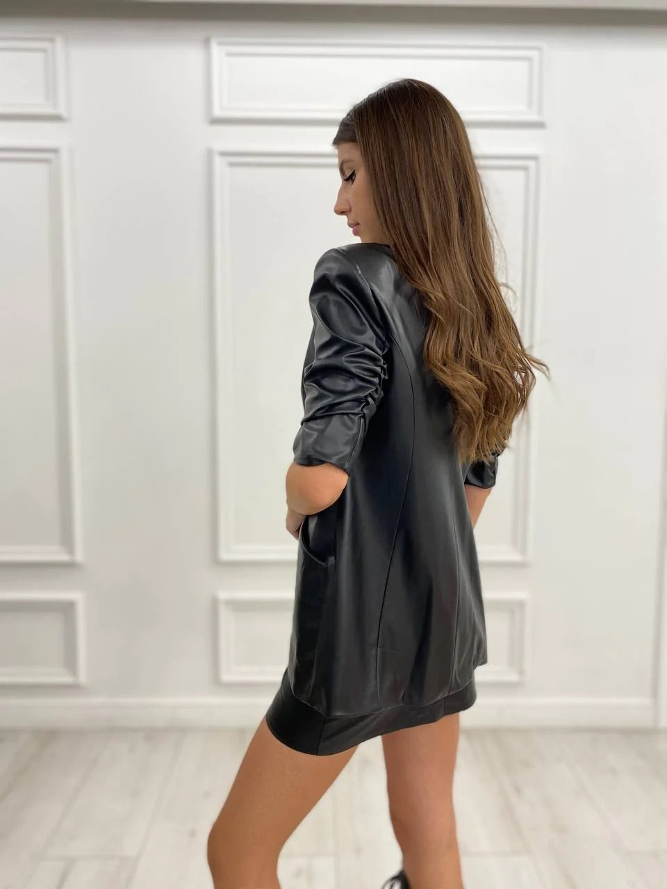 Milly half sleeve vegan leather blazer black