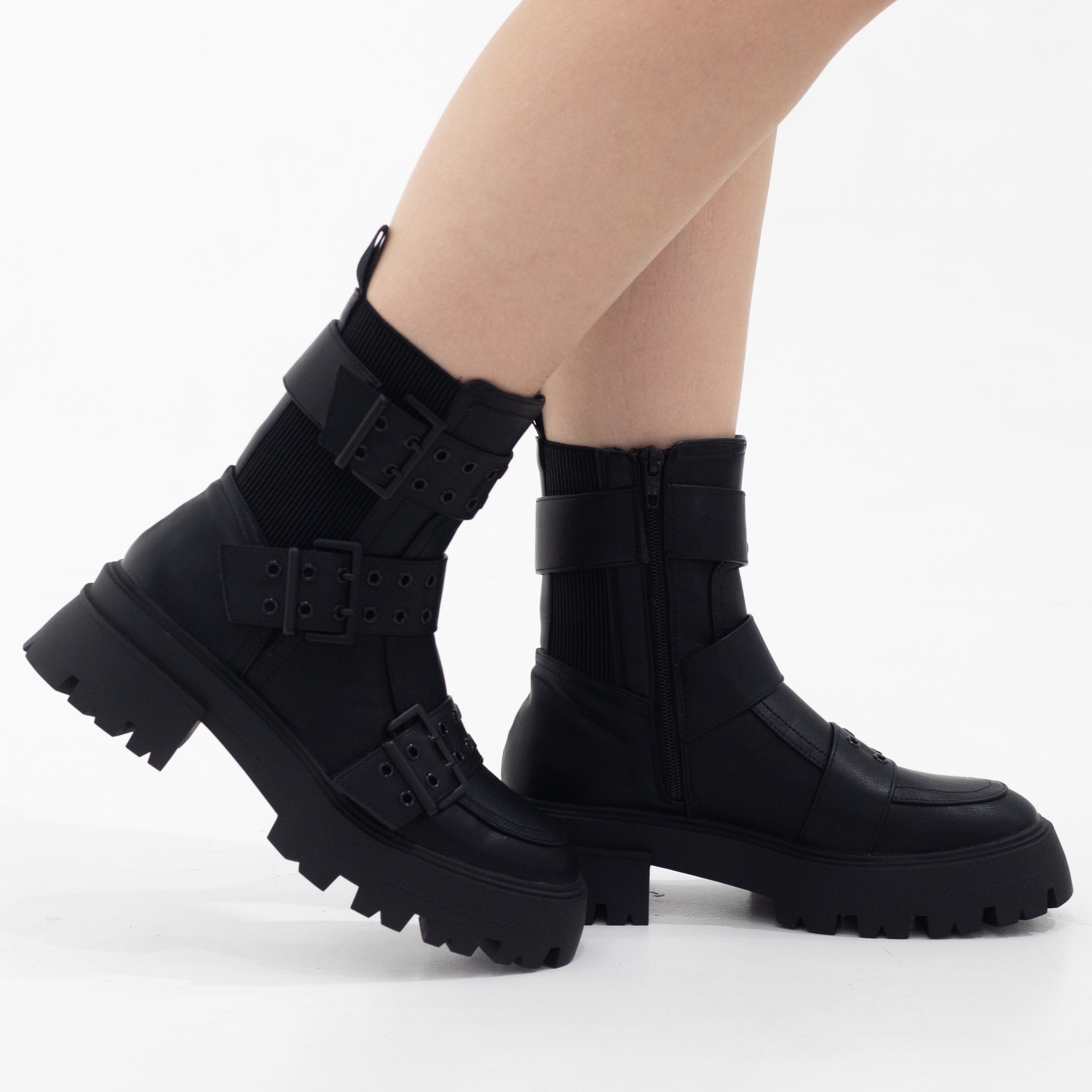 Sunela chunky monk strap ankle boot black