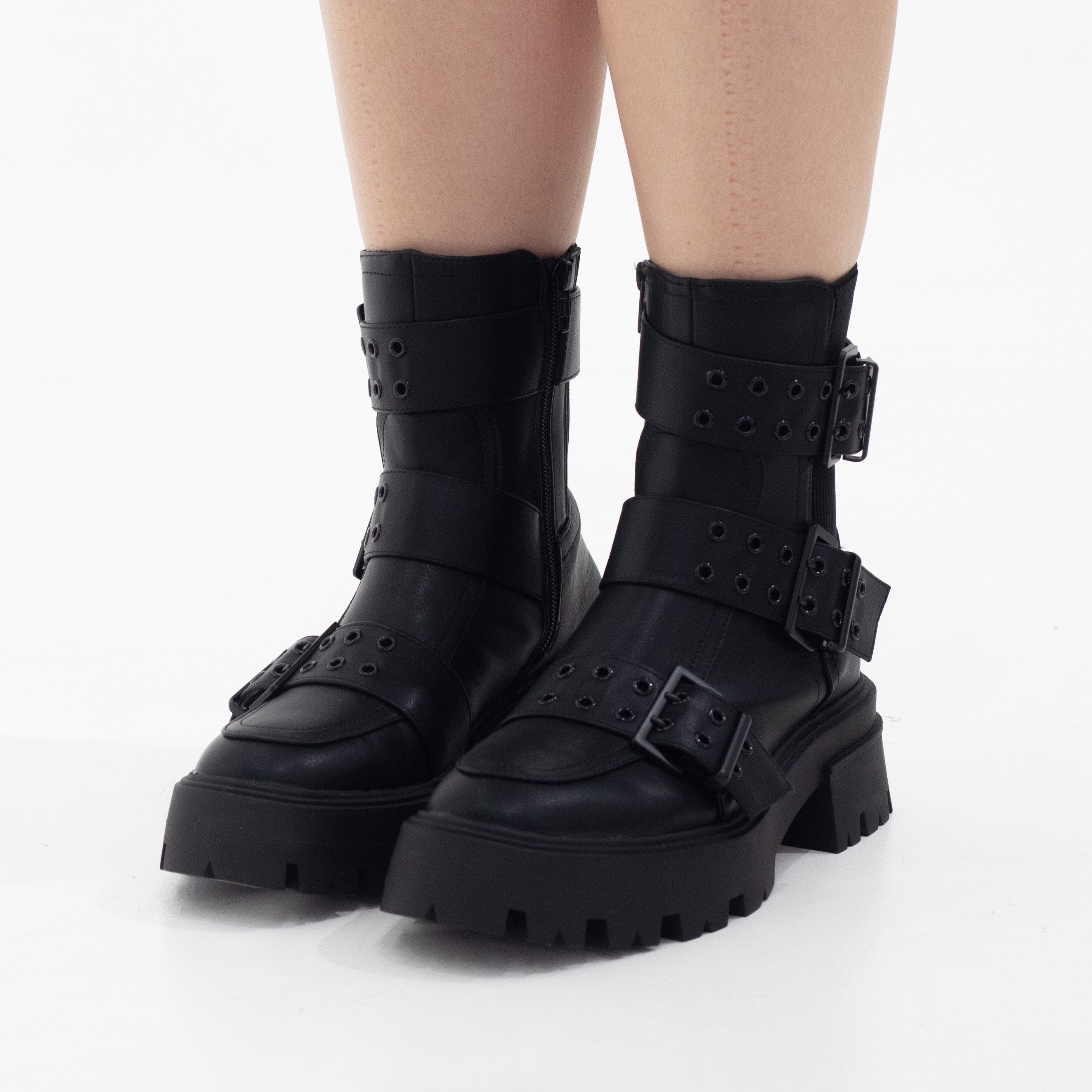 Sunela chunky monk strap ankle boot black