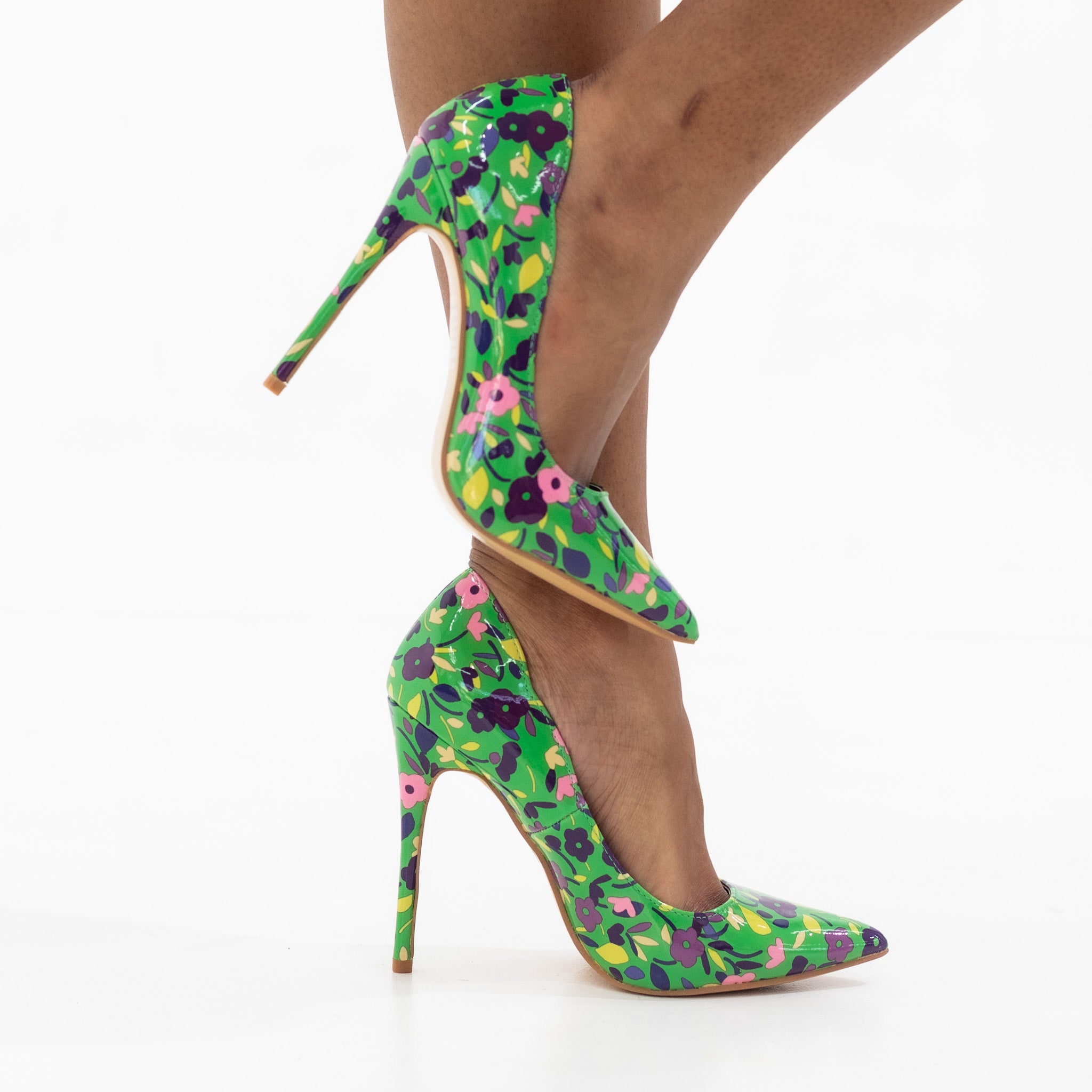 Arohi floral multicolor 11.5cm high heel court green