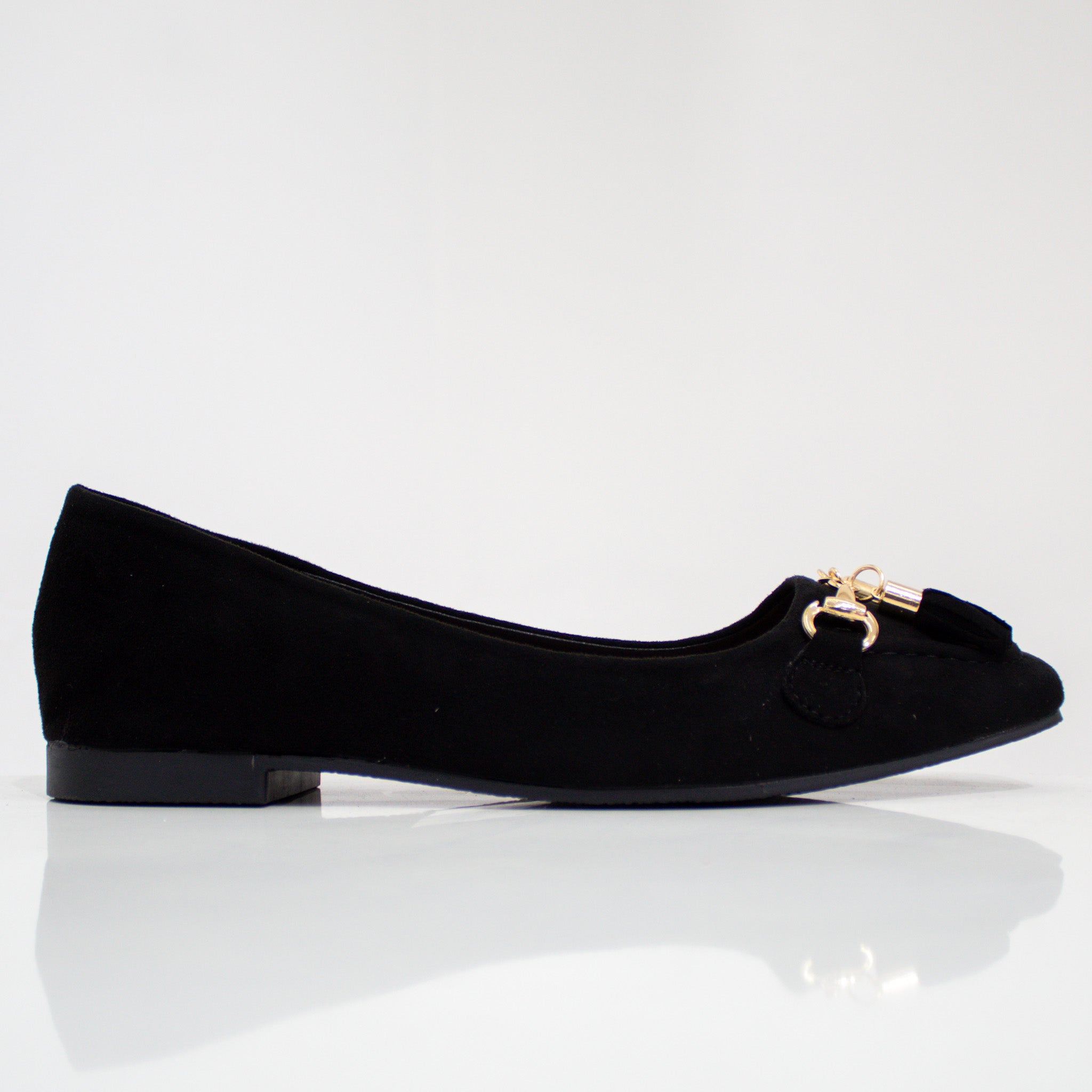 Laurel tassel trim faux leather flat shoes black
