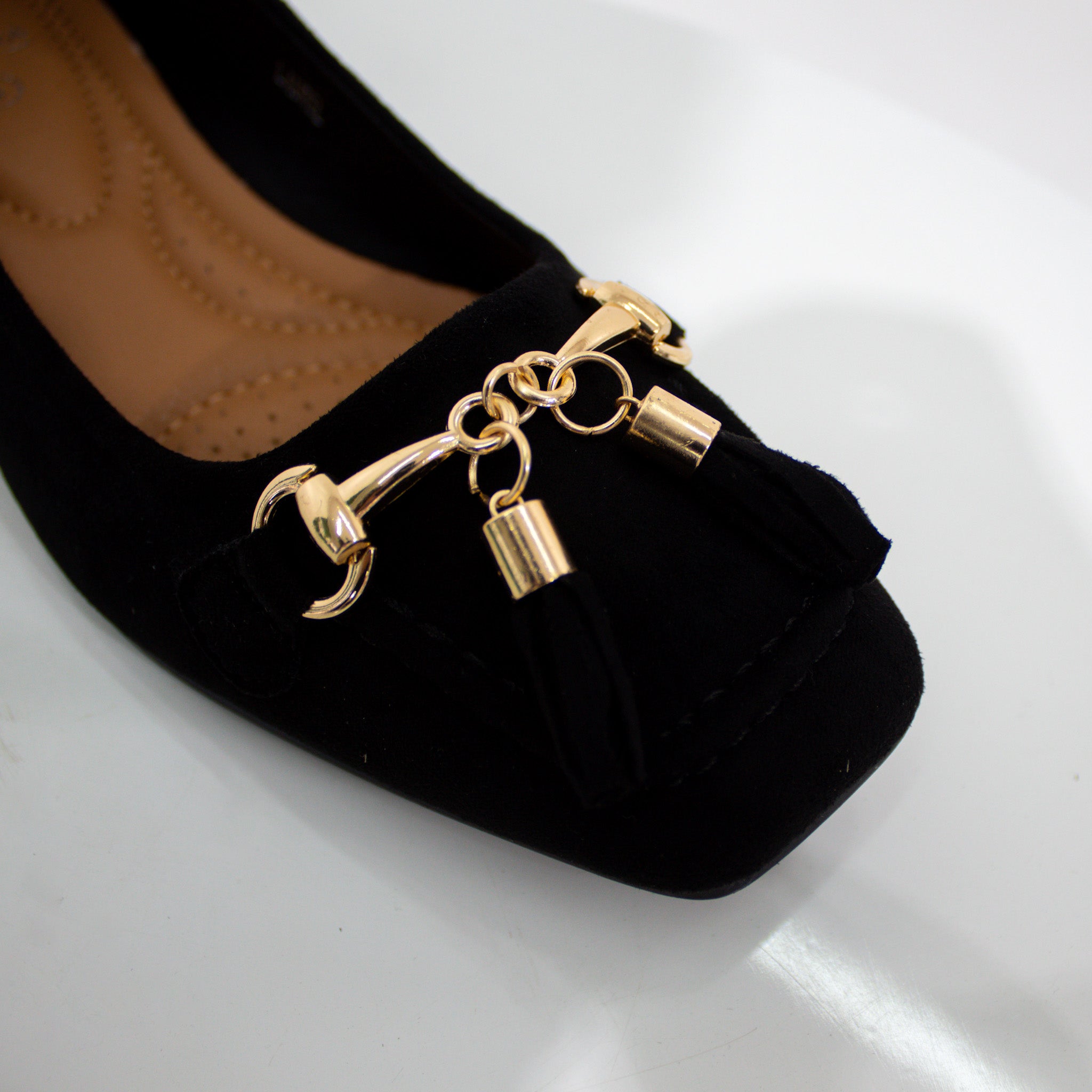 Laurel tassel trim faux leather flat shoes black