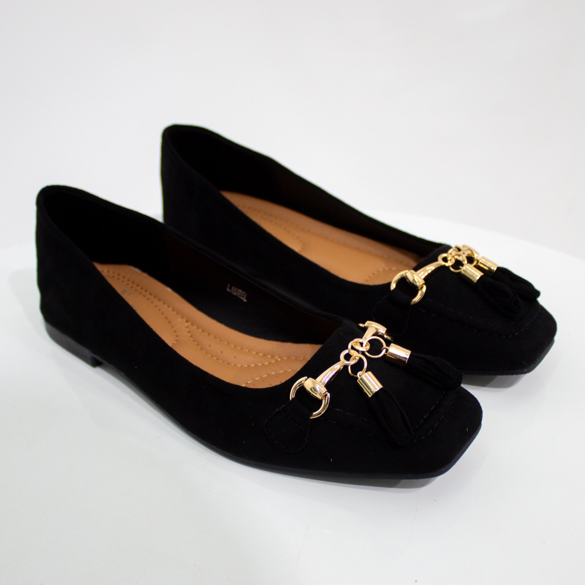 Laurel tassel trim faux leather flat shoes black