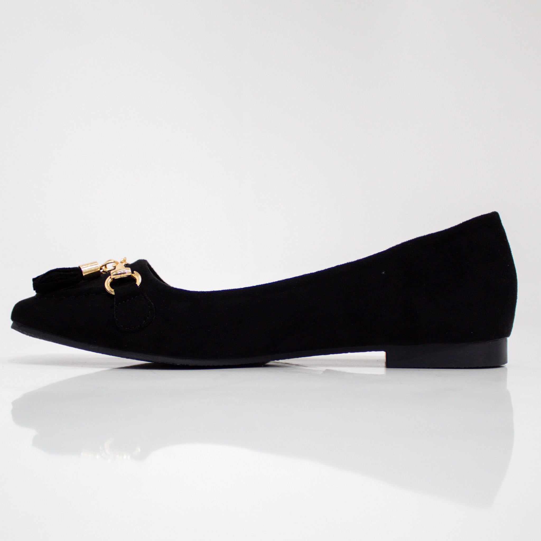 Laurel tassel trim faux leather flat shoes black