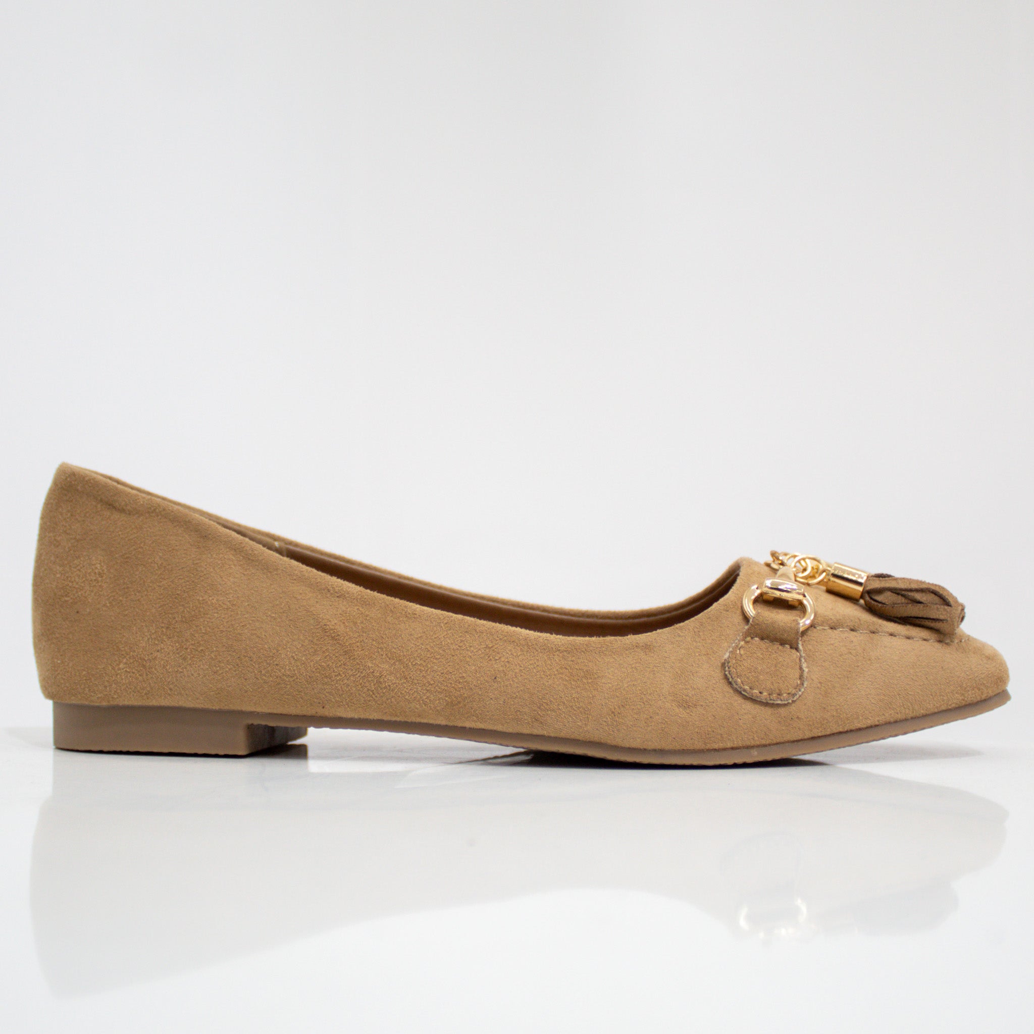 Laurel tassel trim faux leather flat shoes taupe