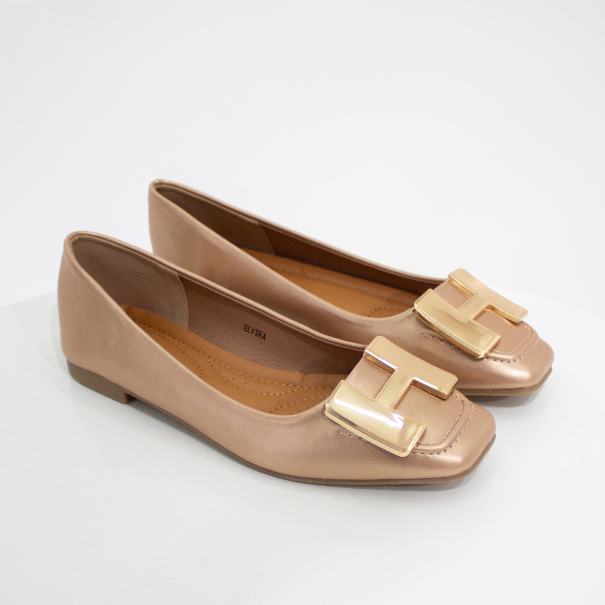 Alvira gold H-trim faux leather pump shoes champagne