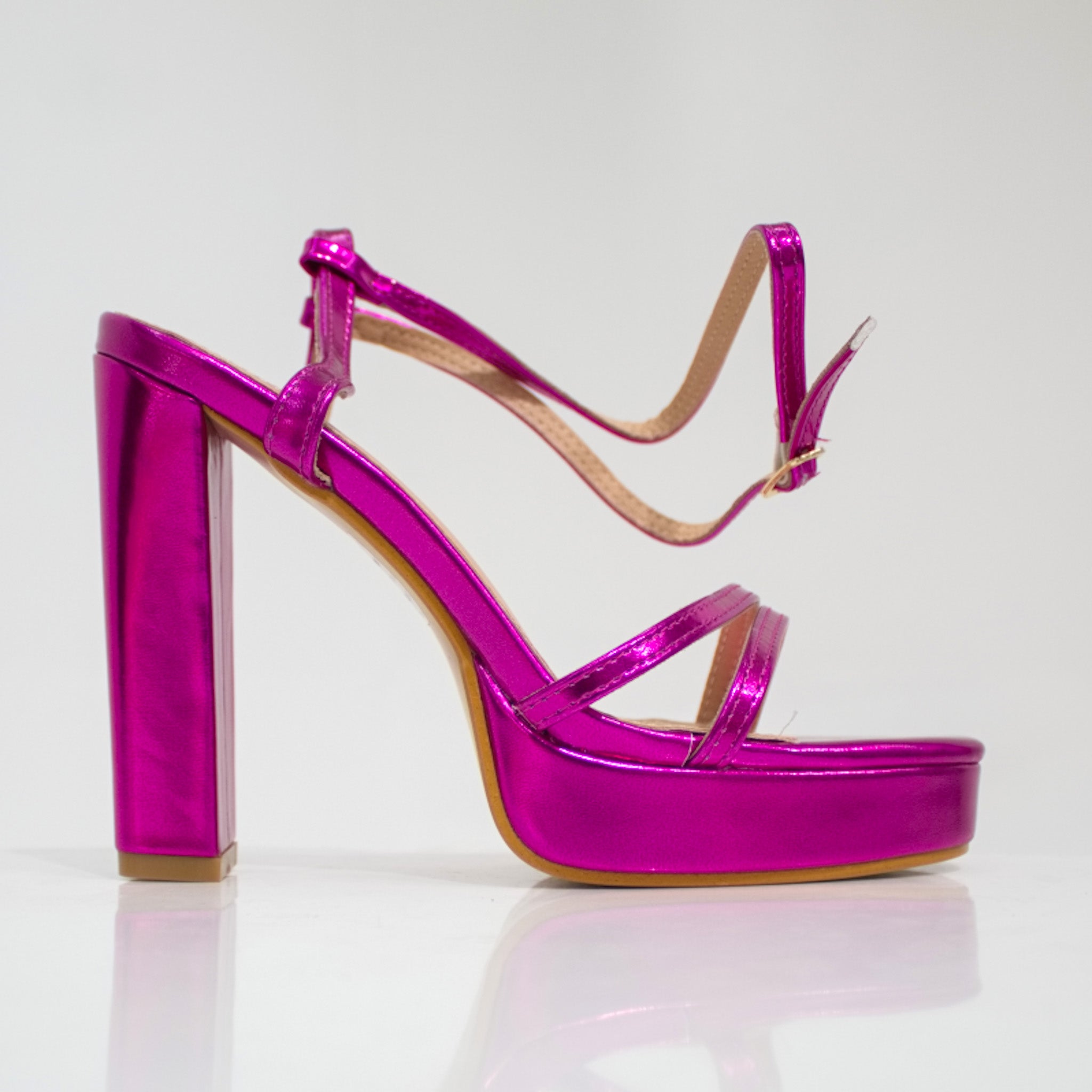 Aycra double band 11.5cm platform heel ankle strap sandal fuchsia