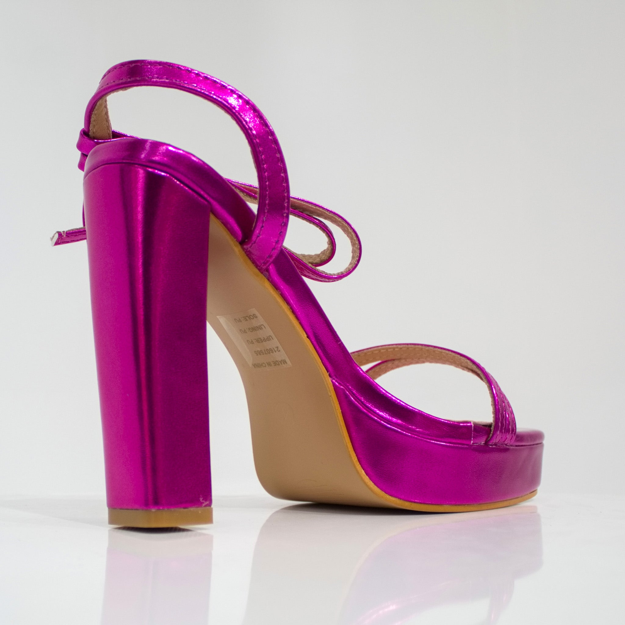 Aycra double band 11.5cm platform heel ankle strap sandal fuchsia