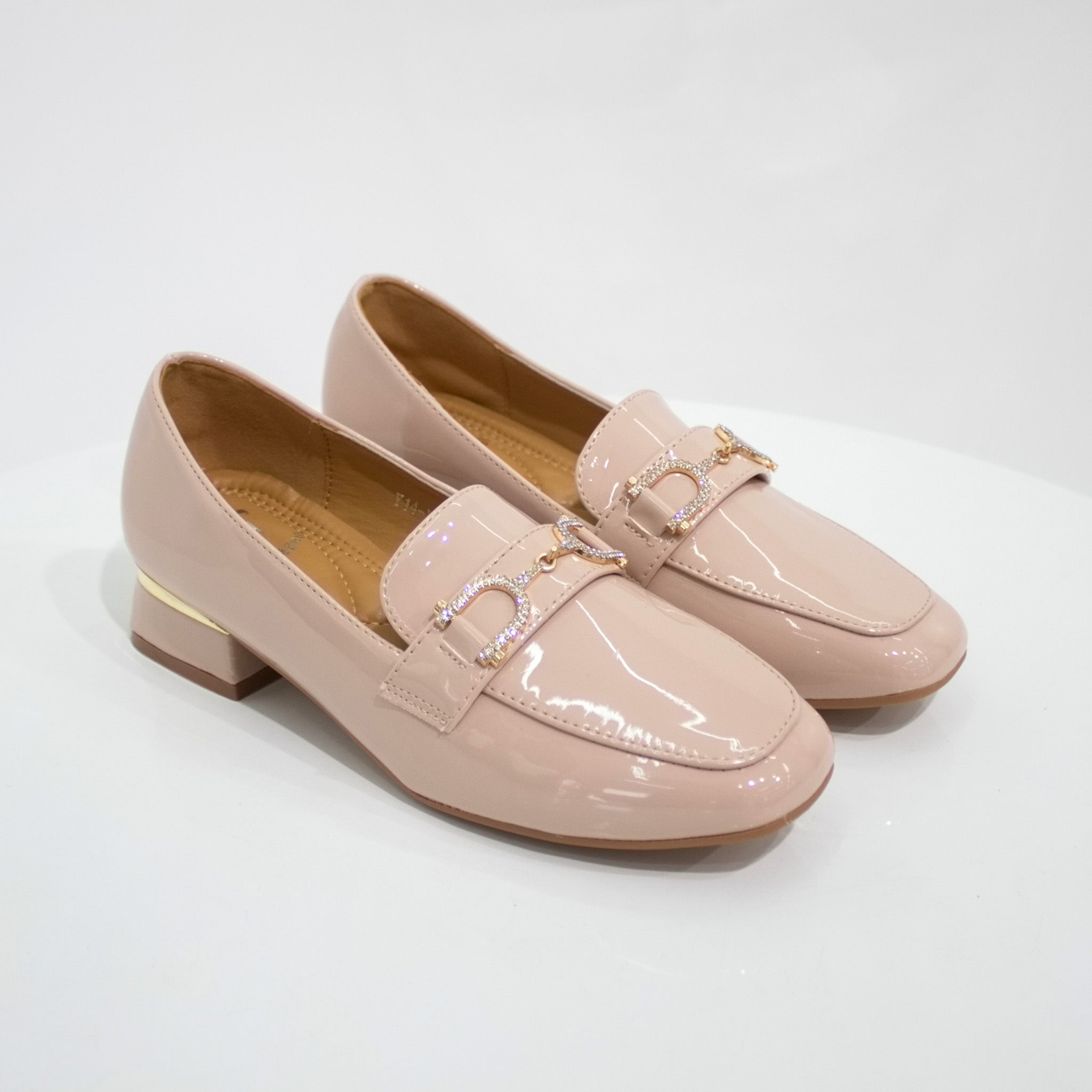 Venecia 3cm flat heel moc with link trim pu nude