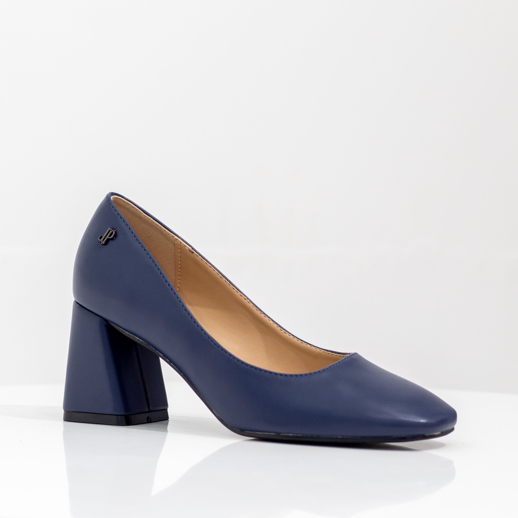 Lopa 7cm block heel PU court shoe navy