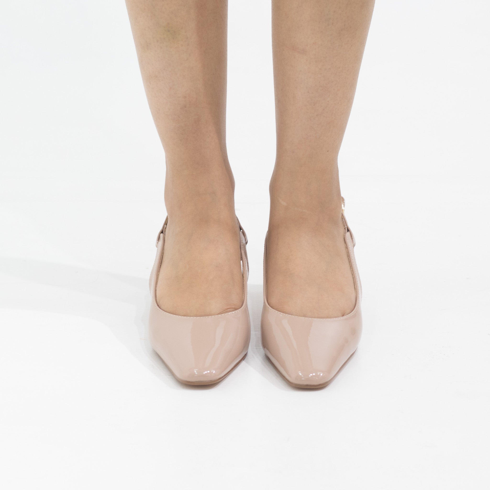 Gabbi open waist pat 5.5cm heel sling back nude