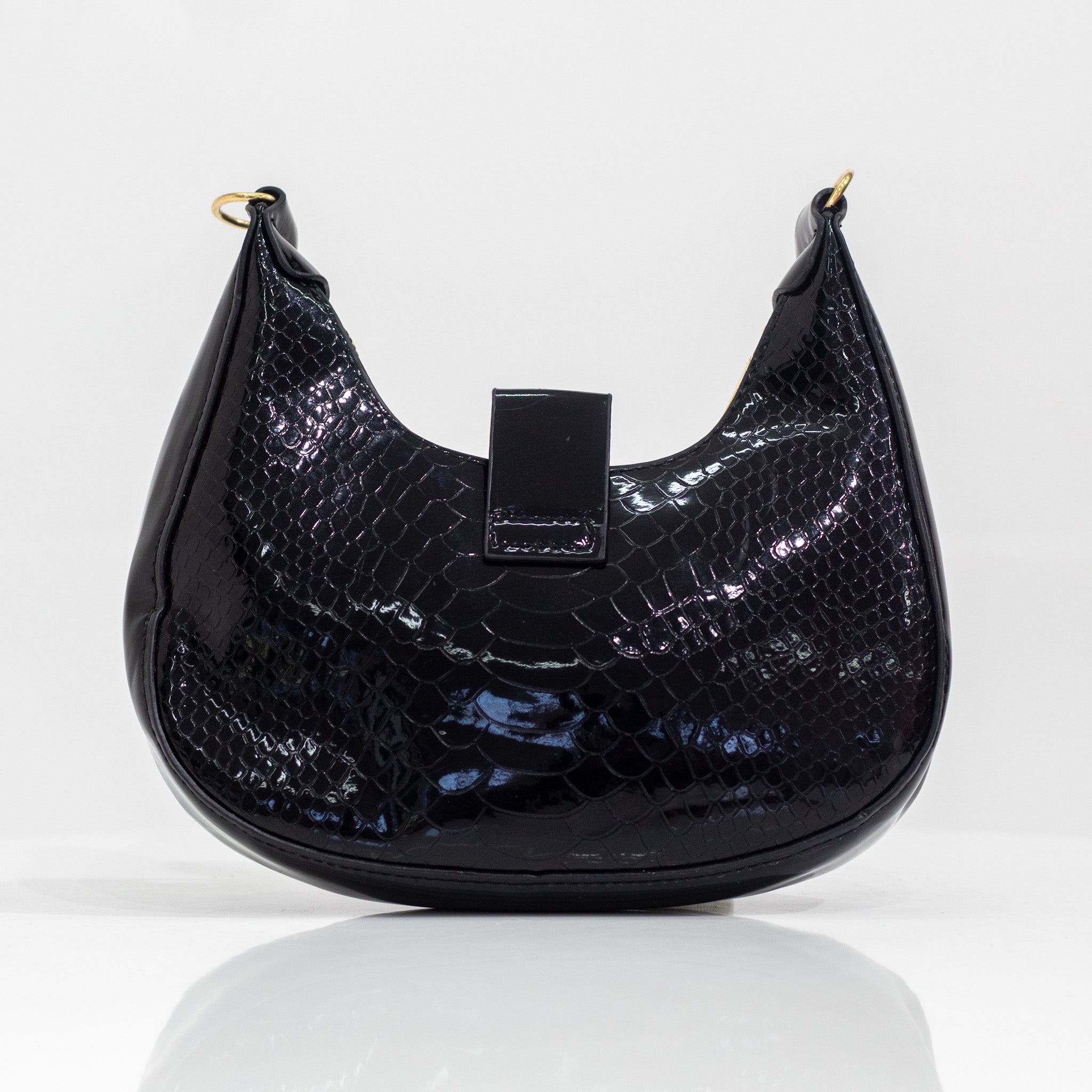 Indira faux leather rigid shoulder bag black