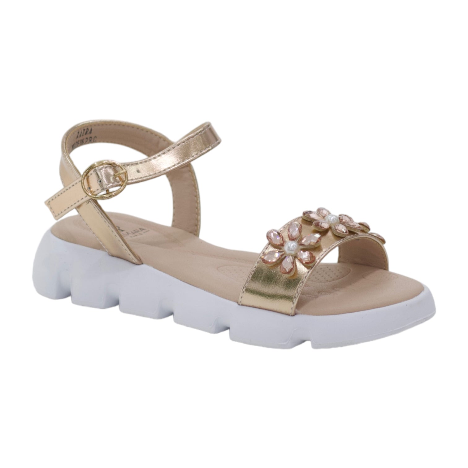 Kaira girls one band diamante ankle strap sandals champagne