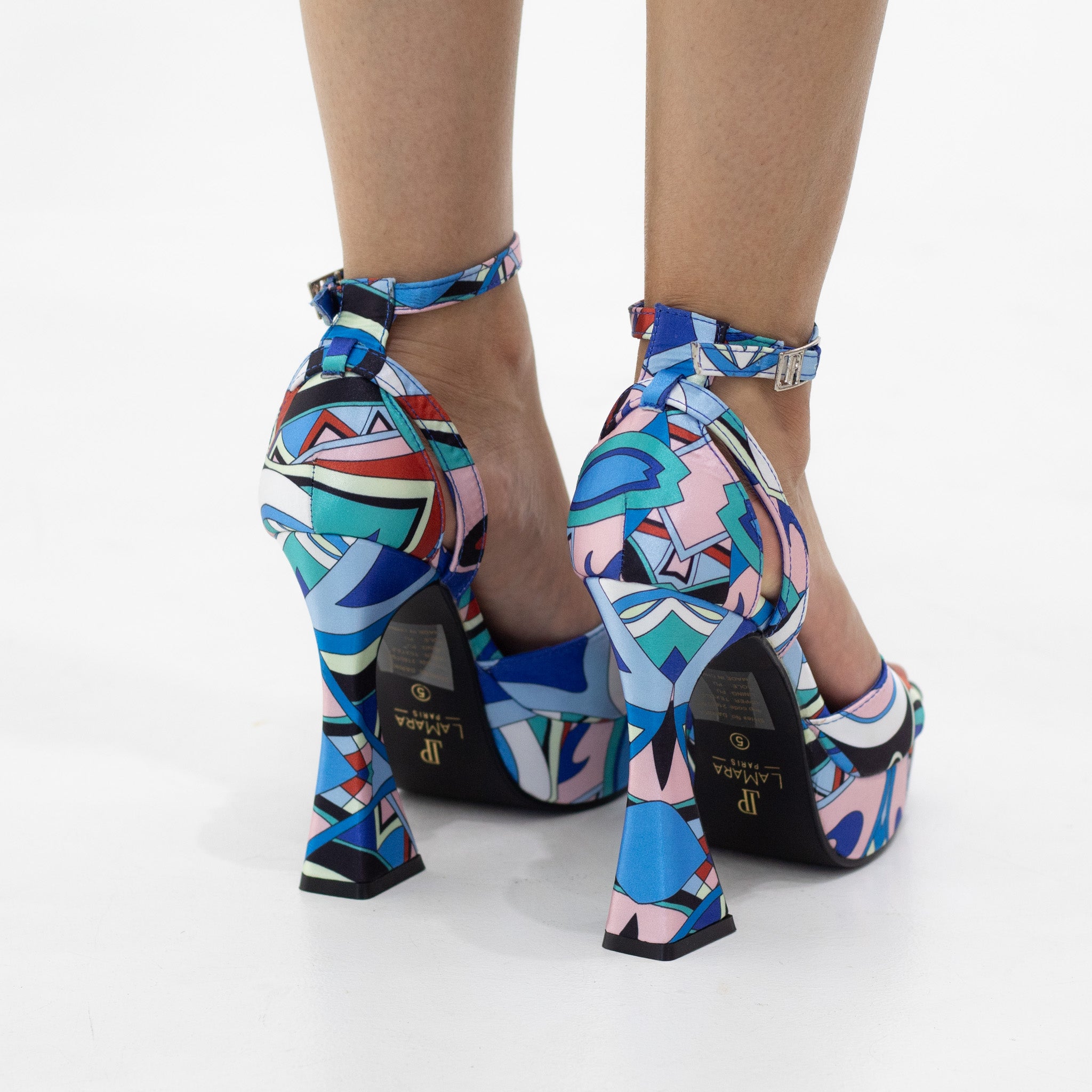 Darika printed multi-colored 13cm platform heel sandal blue